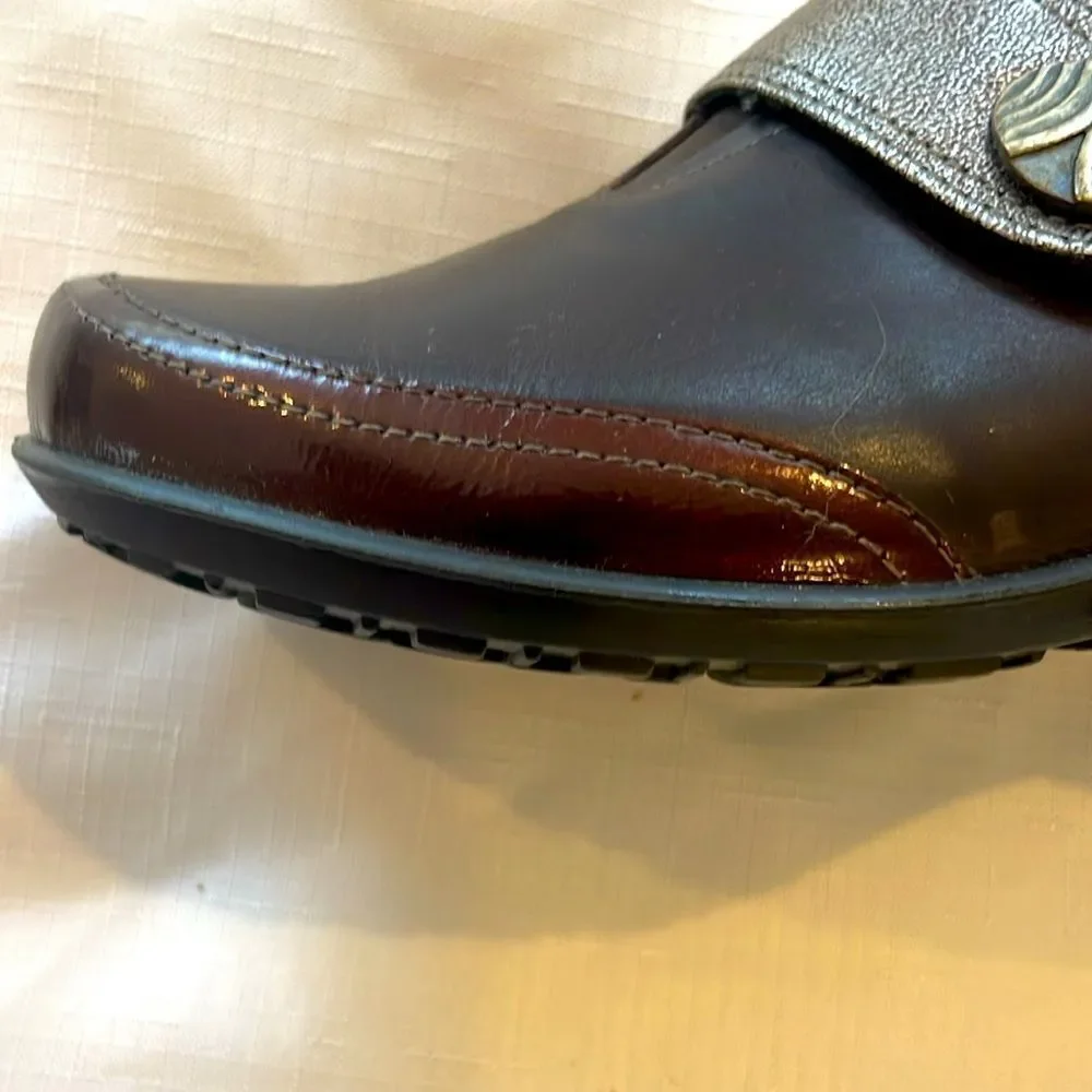 ROMIKA LEATHER MOCHA, PEWTER AND COPPERY BROWN BACK AND FRONT TOE SHOES.   NEW